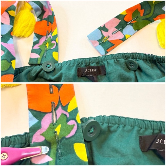 J.Crew Size XS Tassel Dress Confetti Green Floral Organic Cotton Tiered Midi - Picture 11 of 16